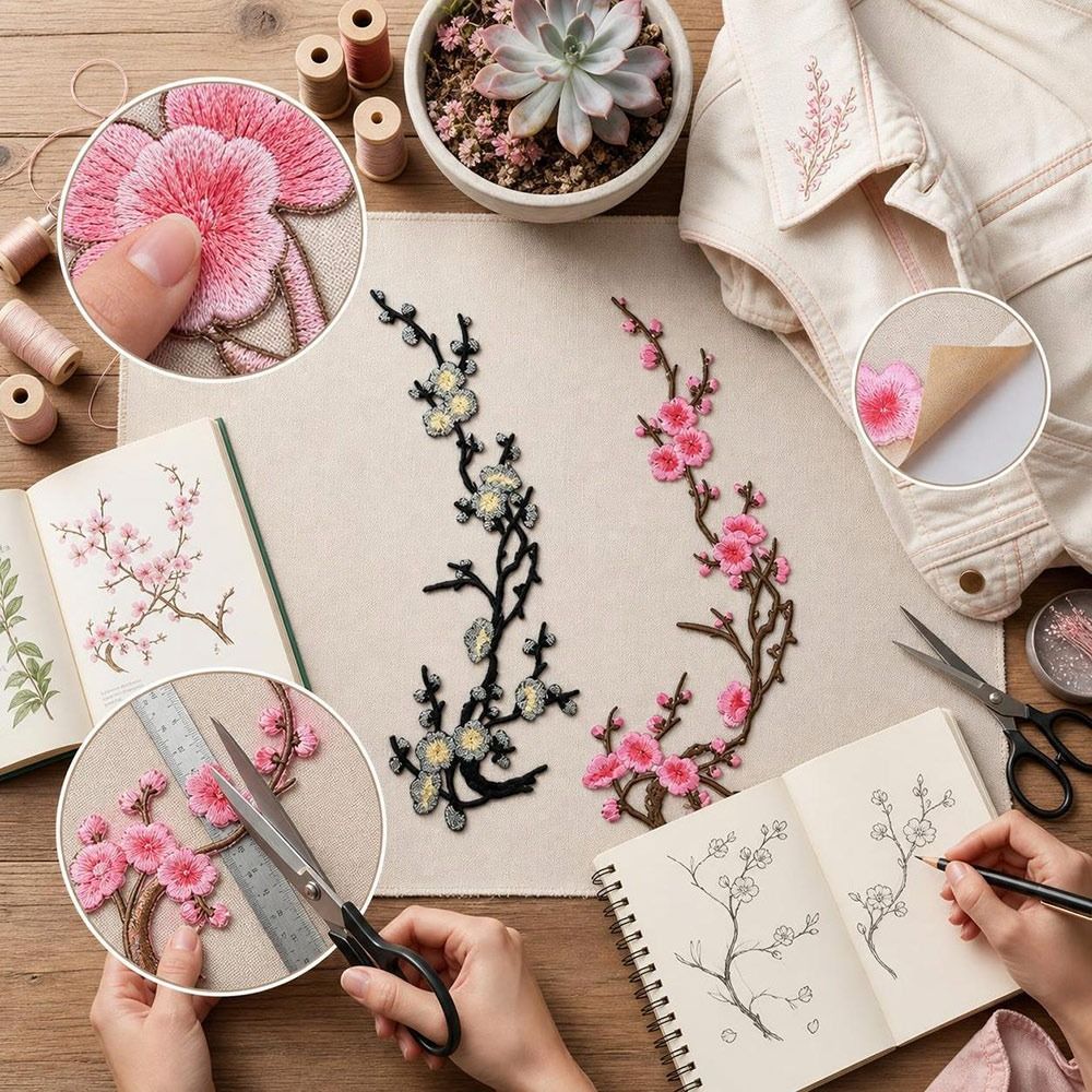 DIY Cherry Blossom Iron On Pat - đánh giá và giá Applique Patch Flower