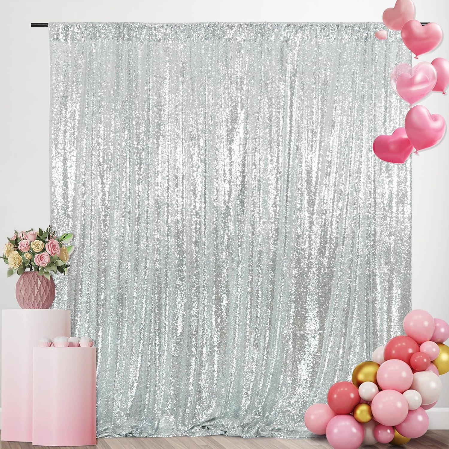 Silver Sequin Backdrop Curtain - đánh giá và giá Sequin Fabric Panel