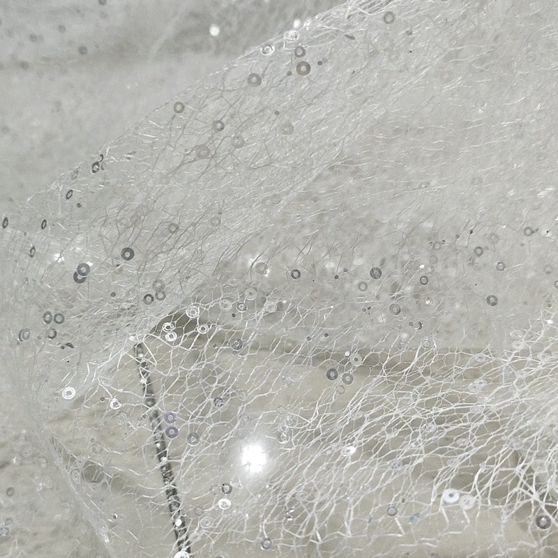 Hard Net White Gold Sequin Emb - đánh giá và giá Crystal Mesh Fabric